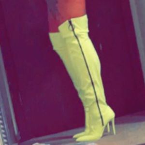 Lime green knee high heel boots great condition